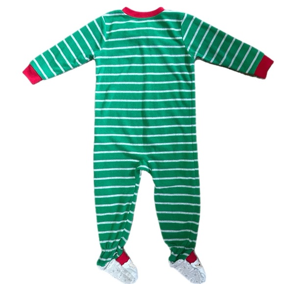 Carter’s Christmas Green Striped Fleece Zip Footed Sleeper Boys 24 Months - Picture 4 of 7